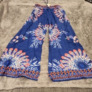 Flying Tomato Blue Floral Women's Flare Pants Size L, New With Tags!